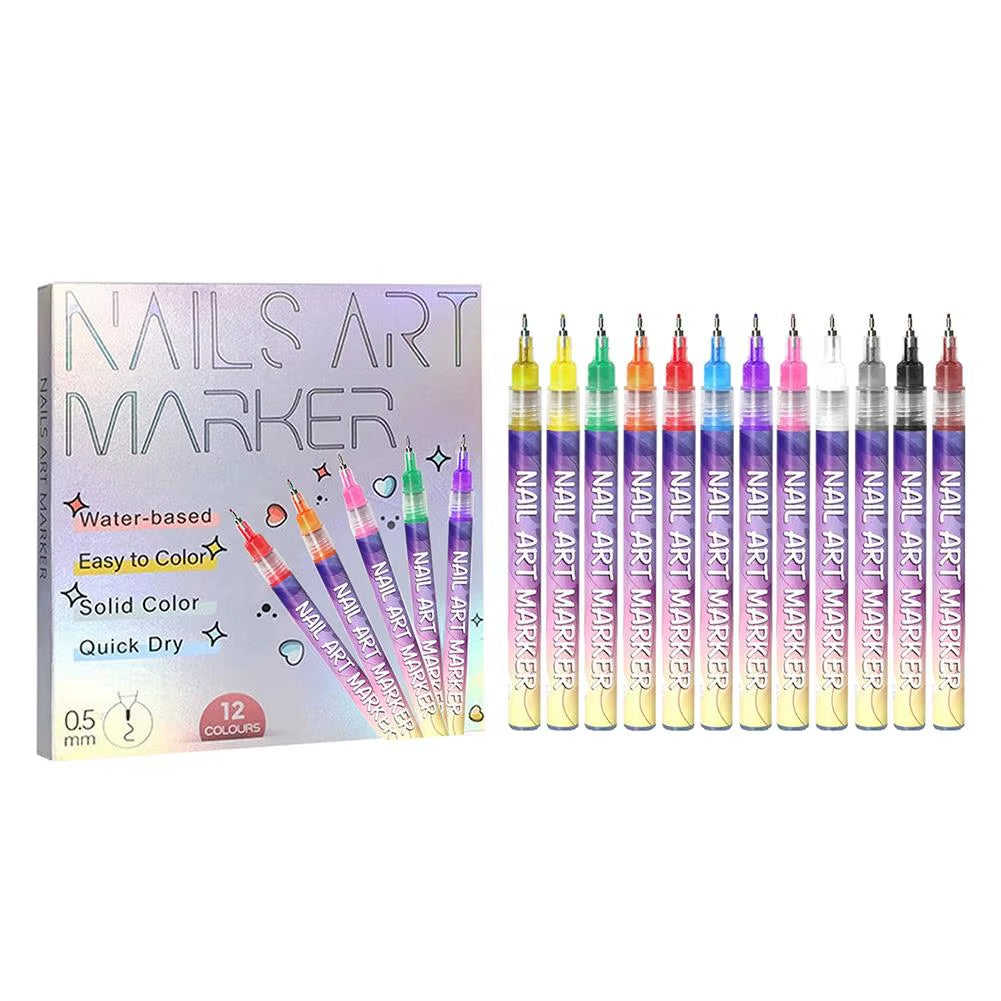 Vibrant 12-Color Acrylic Nail Art Marker Set - Waterproof & Quick-Drying DIY Nail Design Tools