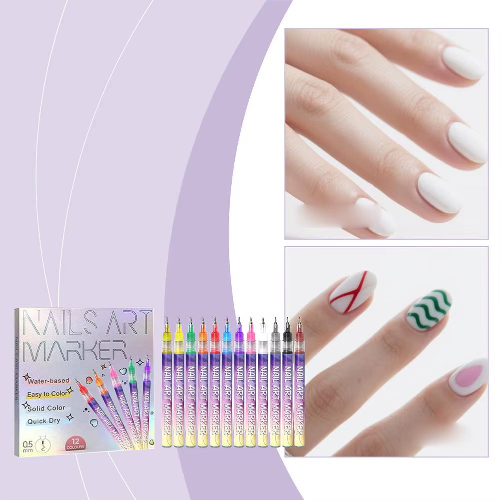 Vibrant 12-Color Acrylic Nail Art Marker Set - Waterproof & Quick-Drying DIY Nail Design Tools