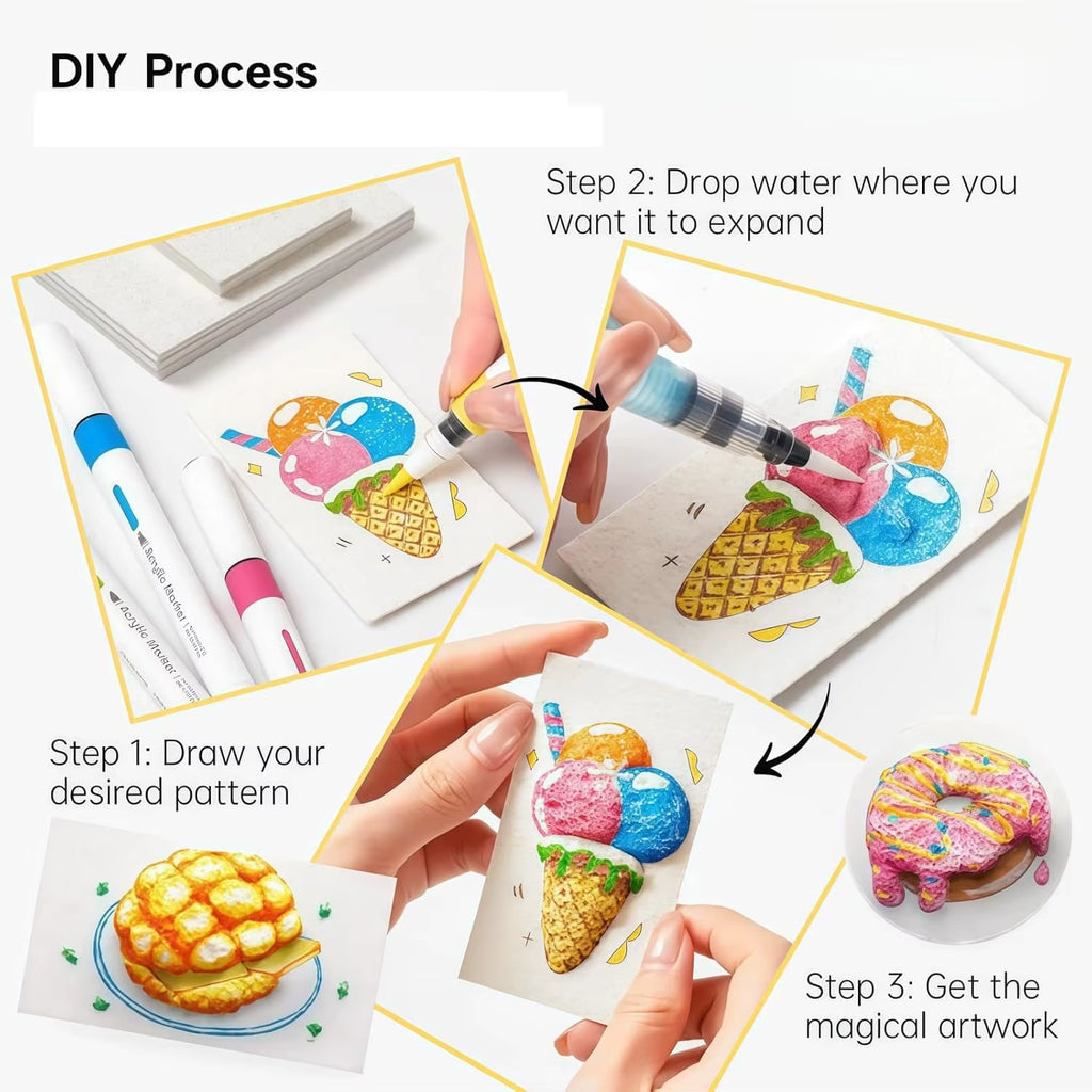 Magic Puffy Paint 3D Drawing Magic Canvas Sponge Foam Texture Blank Painting Paper Magic Puffy Pens Puffy Popcorn Drawing Pens