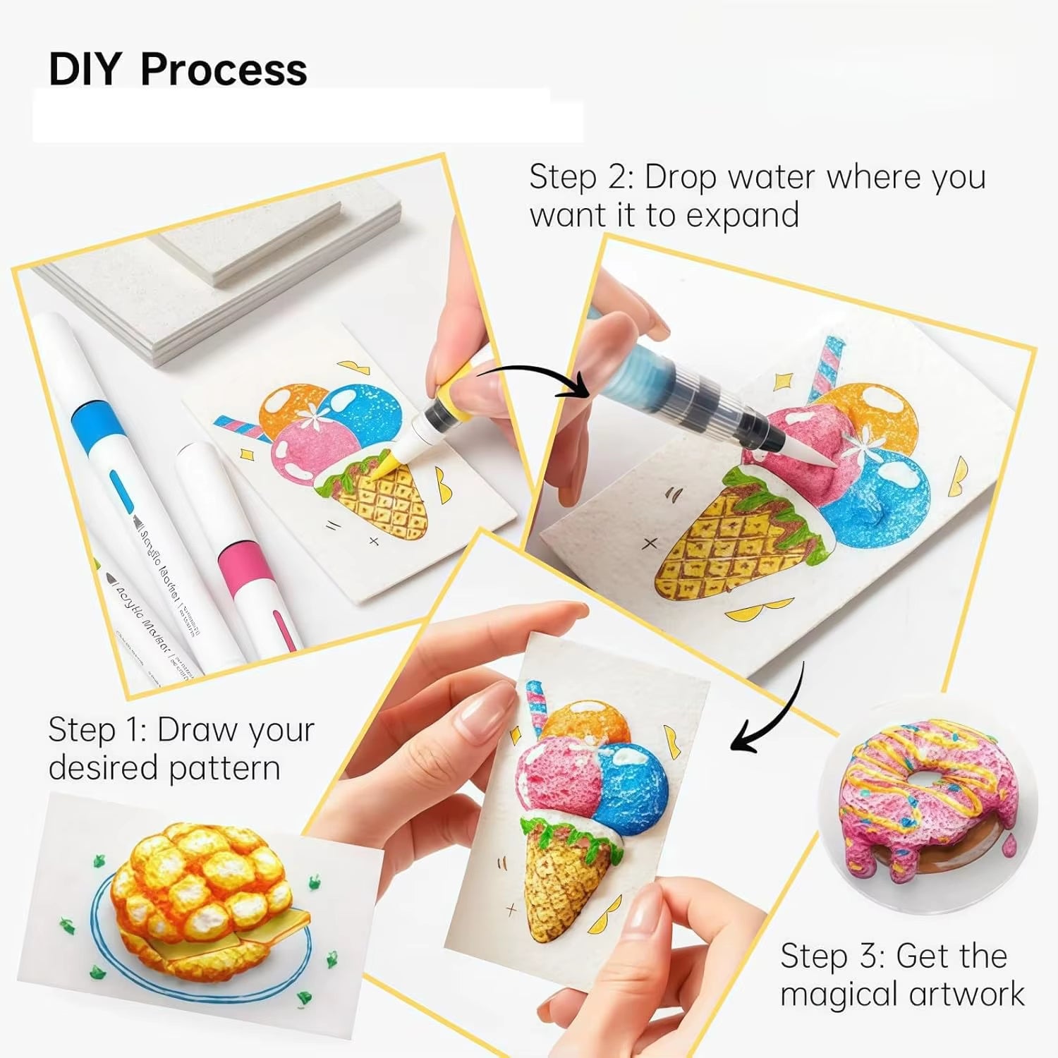 Magic Puffy Paint 3D Drawing Magic Canvas Sponge Foam Texture Blank Painting Paper Magic Puffy Pens Puffy Popcorn Drawing Pens